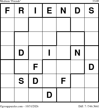 The grouppuzzles.com Medium Friends puzzle for Saturday October 31, 2026
