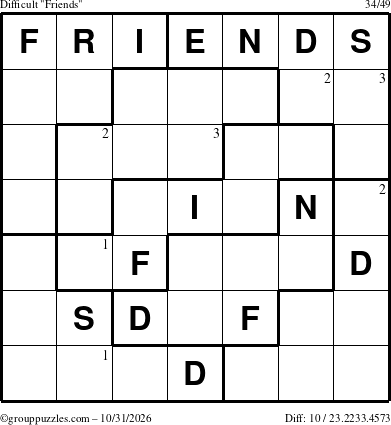The grouppuzzles.com Difficult Friends puzzle for Saturday October 31, 2026 with the first 3 steps marked