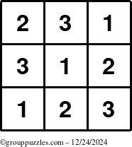 The grouppuzzles.com Answer grid for the TicTac-123 puzzle for Tuesday December 24, 2024