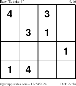 The grouppuzzles.com Easy Sudoku-4 puzzle for Tuesday December 24, 2024