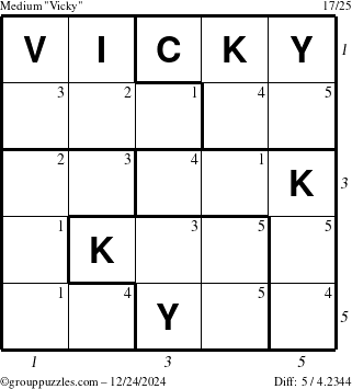 The grouppuzzles.com Medium Vicky puzzle for Tuesday December 24, 2024 with all 5 steps marked