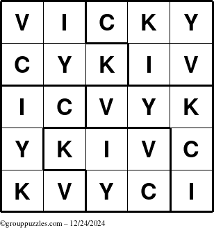 The grouppuzzles.com Answer grid for the Vicky puzzle for Tuesday December 24, 2024