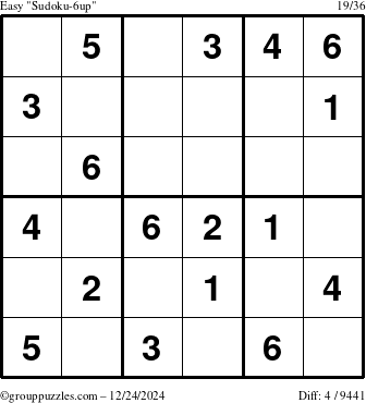 The grouppuzzles.com Easy Sudoku-6up puzzle for Tuesday December 24, 2024