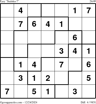 The grouppuzzles.com Easy Sudoku-7 puzzle for Tuesday December 24, 2024