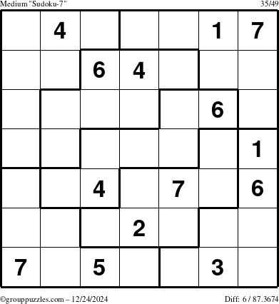 The grouppuzzles.com Medium Sudoku-7 puzzle for Tuesday December 24, 2024