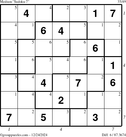 The grouppuzzles.com Medium Sudoku-7 puzzle for Tuesday December 24, 2024 with all 6 steps marked