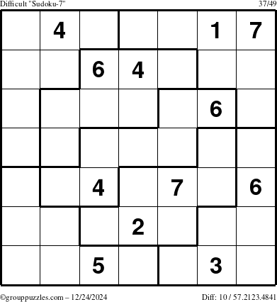 The grouppuzzles.com Difficult Sudoku-7 puzzle for Tuesday December 24, 2024