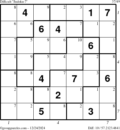 The grouppuzzles.com Difficult Sudoku-7 puzzle for Tuesday December 24, 2024 with all 10 steps marked