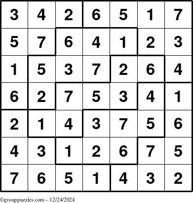 The grouppuzzles.com Answer grid for the Sudoku-7 puzzle for Tuesday December 24, 2024