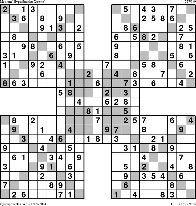 The grouppuzzles.com Medium HyperSudoku-Xtreme puzzle for Tuesday December 24, 2024