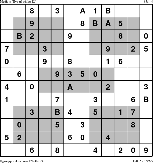 The grouppuzzles.com Medium HyperSudoku-12 puzzle for Tuesday December 24, 2024