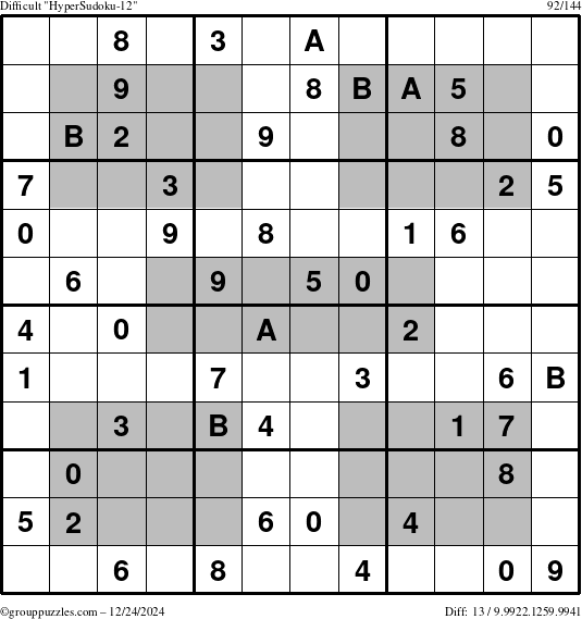 The grouppuzzles.com Difficult HyperSudoku-12 puzzle for Tuesday December 24, 2024