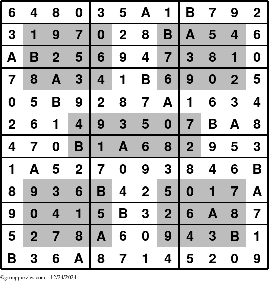 The grouppuzzles.com Answer grid for the HyperSudoku-12 puzzle for Tuesday December 24, 2024