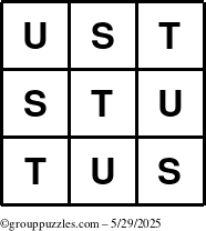 The grouppuzzles.com Answer grid for the TicTac-STU puzzle for Thursday May 29, 2025
