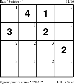 The grouppuzzles.com Easy Sudoku-4 puzzle for Thursday May 29, 2025 with the first 3 steps marked