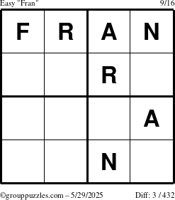 The grouppuzzles.com Easy Fran puzzle for Thursday May 29, 2025