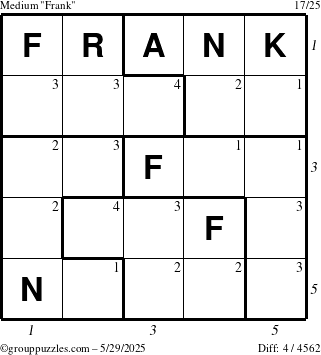 The grouppuzzles.com Medium Frank puzzle for Thursday May 29, 2025 with all 4 steps marked
