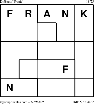 The grouppuzzles.com Difficult Frank puzzle for Thursday May 29, 2025