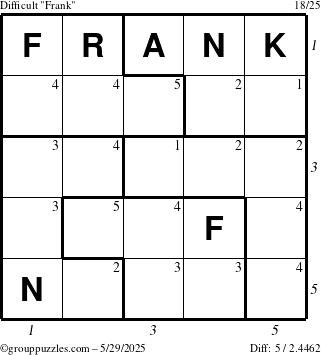 The grouppuzzles.com Difficult Frank puzzle for Thursday May 29, 2025 with all 5 steps marked