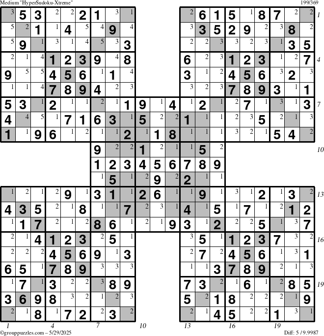 The grouppuzzles.com Medium cover-HyperXtreme puzzle for Thursday May 29, 2025 with all 5 steps marked