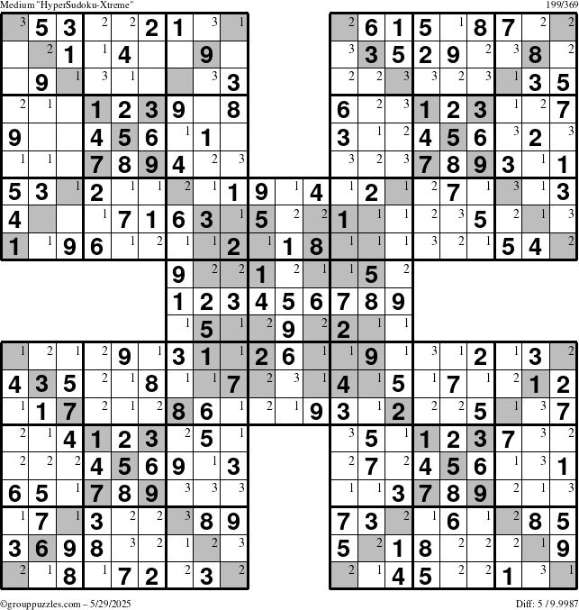 The grouppuzzles.com Medium cover-HyperXtreme puzzle for Thursday May 29, 2025 with the first 3 steps marked
