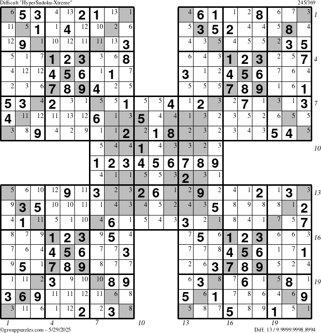 The grouppuzzles.com Difficult cover-HyperXtreme puzzle for Thursday May 29, 2025 with all 13 steps marked
