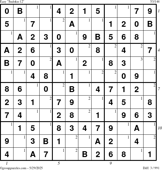 The grouppuzzles.com Easy Sudoku-12 puzzle for Thursday May 29, 2025 with all 3 steps marked