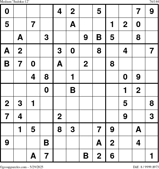 The grouppuzzles.com Medium Sudoku-12 puzzle for Thursday May 29, 2025