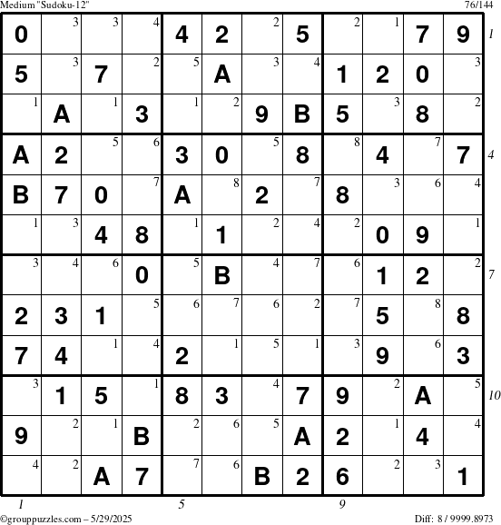 The grouppuzzles.com Medium Sudoku-12 puzzle for Thursday May 29, 2025 with all 8 steps marked