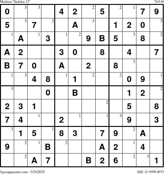 The grouppuzzles.com Medium Sudoku-12 puzzle for Thursday May 29, 2025 with the first 3 steps marked