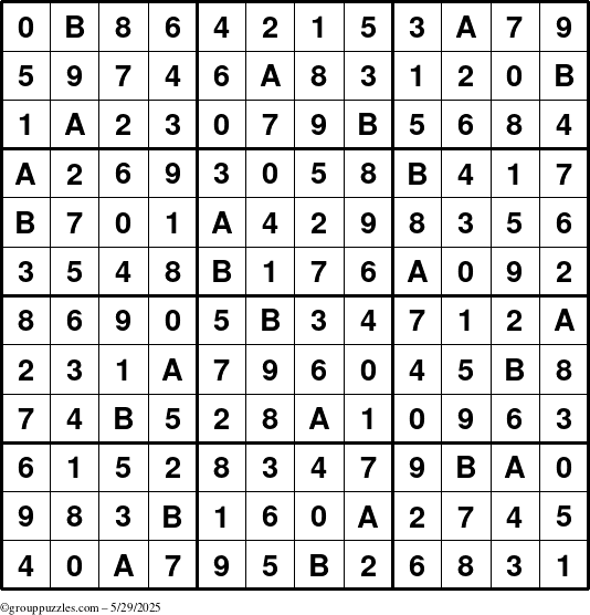 The grouppuzzles.com Answer grid for the Sudoku-12 puzzle for Thursday May 29, 2025