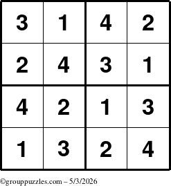 The grouppuzzles.com Answer grid for the Sudoku-4 puzzle for Sunday May 3, 2026