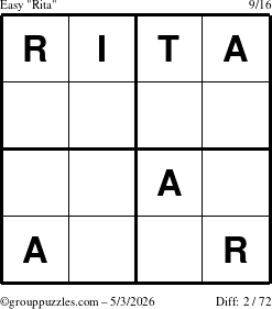 The grouppuzzles.com Easy Rita puzzle for Sunday May 3, 2026
