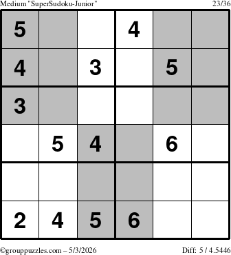 The grouppuzzles.com Medium SuperSudoku-Junior puzzle for Sunday May 3, 2026