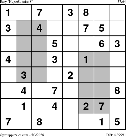 The grouppuzzles.com Easy HyperSudoku-8 puzzle for Sunday May 3, 2026