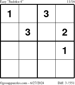 The grouppuzzles.com Easy Sudoku-4 puzzle for Thursday June 27, 2024