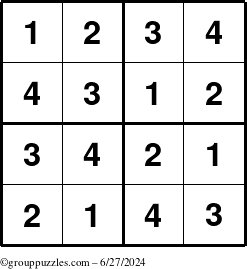 The grouppuzzles.com Answer grid for the Sudoku-4 puzzle for Thursday June 27, 2024