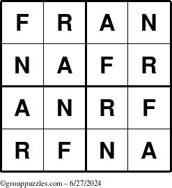 The grouppuzzles.com Answer grid for the Fran puzzle for Thursday June 27, 2024