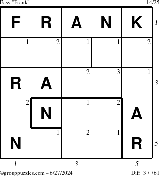 The grouppuzzles.com Easy Frank puzzle for Thursday June 27, 2024 with all 3 steps marked