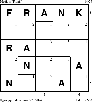 The grouppuzzles.com Medium Frank puzzle for Thursday June 27, 2024 with all 3 steps marked