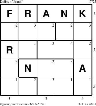 The grouppuzzles.com Difficult Frank puzzle for Thursday June 27, 2024 with all 4 steps marked