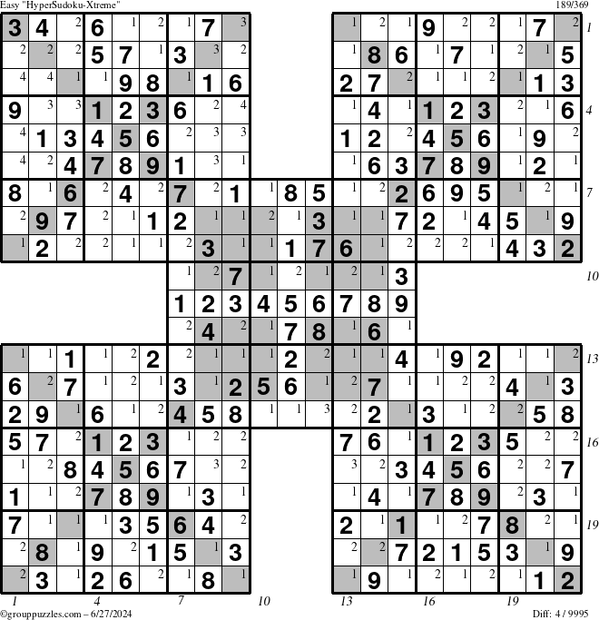 The grouppuzzles.com Easy cover-HyperXtreme puzzle for Thursday June 27, 2024, suitable for printing, with all 4 steps marked