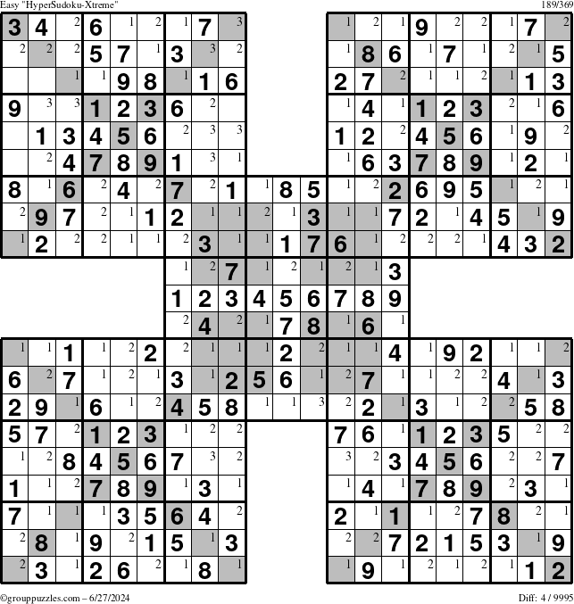 The grouppuzzles.com Easy cover-HyperXtreme puzzle for Thursday June 27, 2024 with the first 3 steps marked