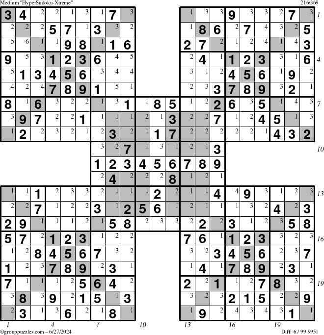 The grouppuzzles.com Medium cover-HyperXtreme puzzle for Thursday June 27, 2024 with all 6 steps marked