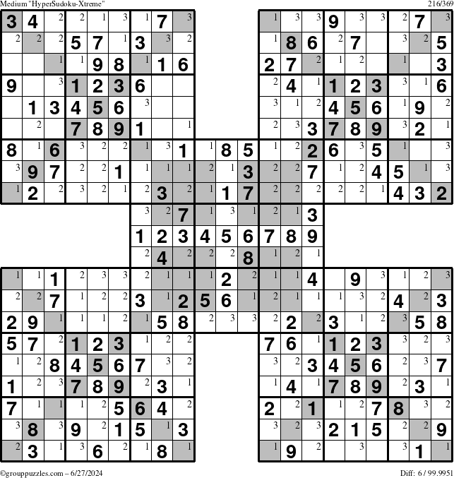 The grouppuzzles.com Medium cover-HyperXtreme puzzle for Thursday June 27, 2024 with the first 3 steps marked