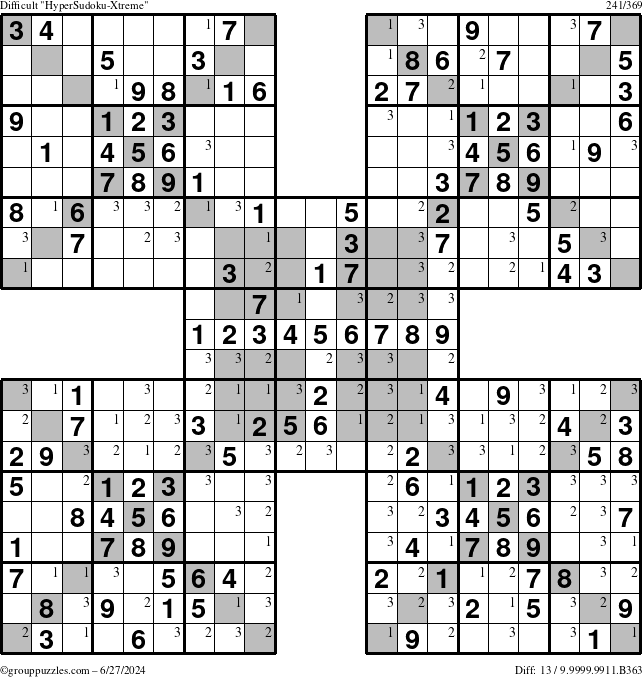 The grouppuzzles.com Difficult cover-HyperXtreme puzzle for Thursday June 27, 2024 with the first 3 steps marked