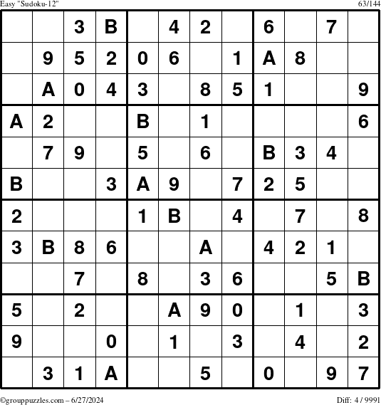 The grouppuzzles.com Easy Sudoku-12 puzzle for Thursday June 27, 2024