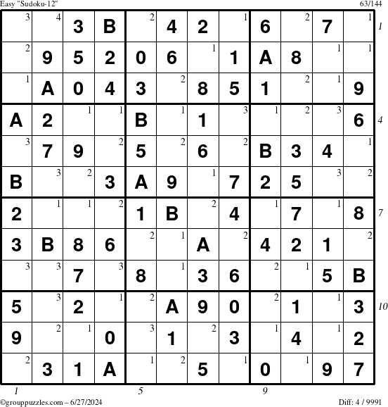 The grouppuzzles.com Easy Sudoku-12 puzzle for Thursday June 27, 2024 with all 4 steps marked