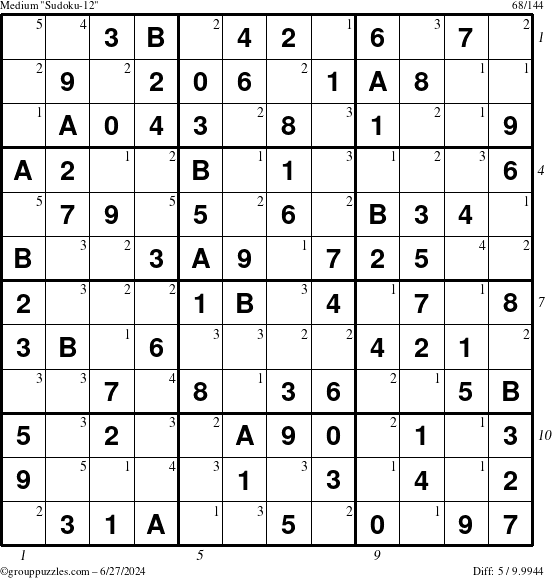 The grouppuzzles.com Medium Sudoku-12 puzzle for Thursday June 27, 2024 with all 5 steps marked