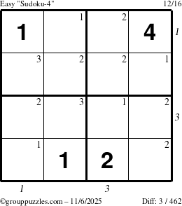The grouppuzzles.com Easy Sudoku-4 puzzle for Thursday November 6, 2025, suitable for printing, with all 3 steps marked